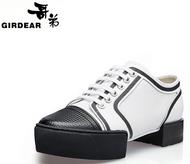Girdear/哥弟新款圆头网纱拼皮系带低方跟鞋女鞋网纱鞋910290